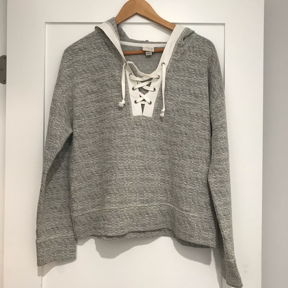 Hooded lace up sweater
